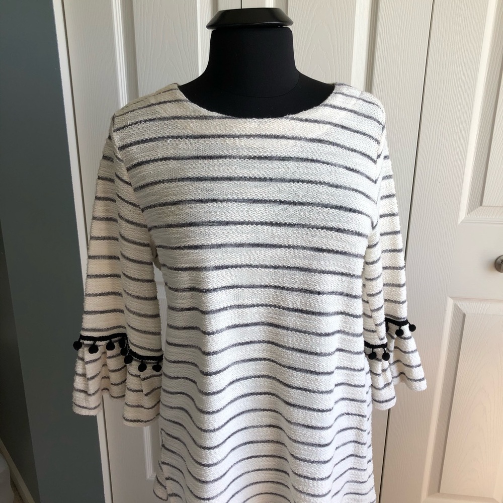 Doe & Rae brand bell sleeve striped tunic
